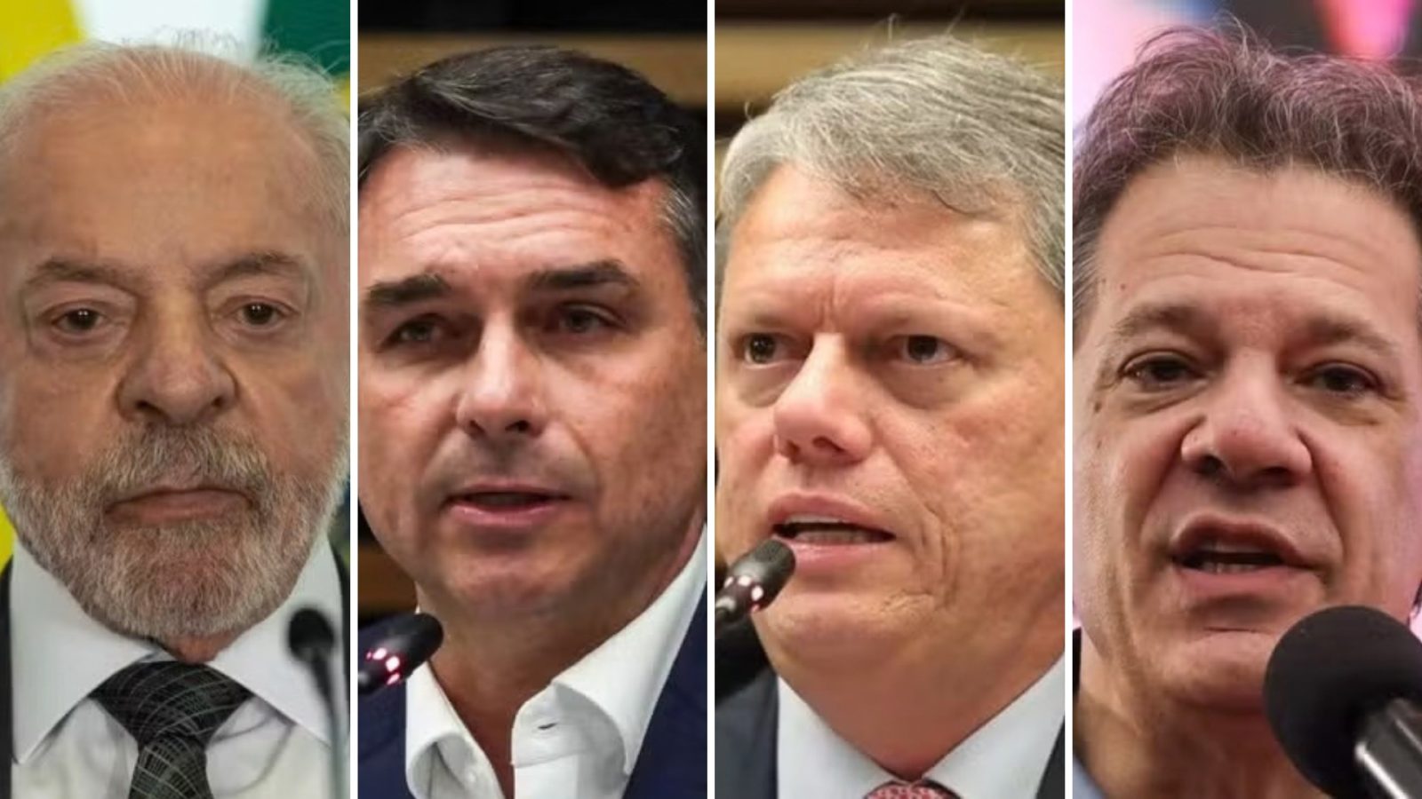 Presidente Lula (PT), Flávio Bolsonaro (PL), Tarcísio de Freitas (Republicanos) e Fernando Haddad (PT)