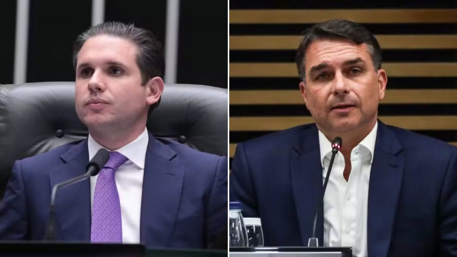 Hugo Motta, Presidente da Câmara dos Deputados, e Flávio Bolsonaro, candidato à Presidência pelo PL