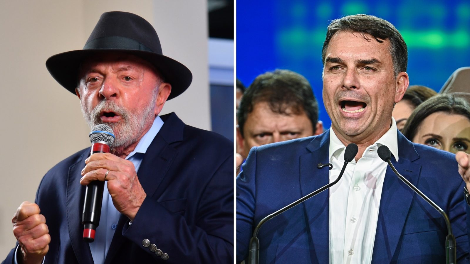 O presidente Lula e o senador Flávio Bolsonaro concorrem à Presidência da República em 2026