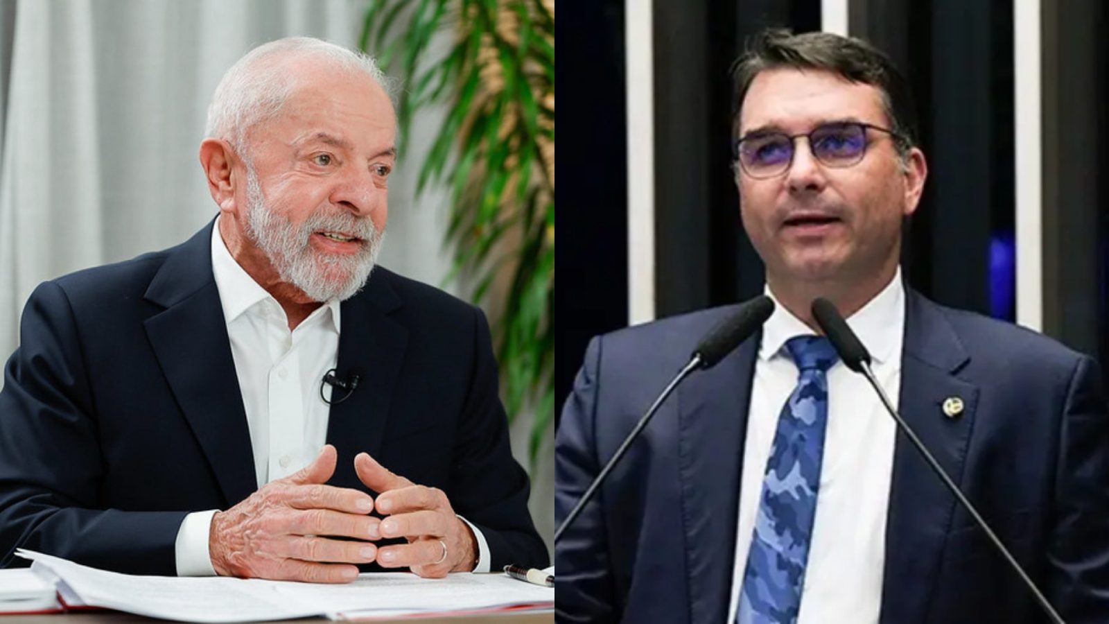Presidente Lula e o senador Flávio Bolsonaro