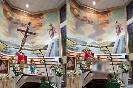 Imagem de Tragédia durante missa: padre morre após ser atingido por cruz que caiu do altar; vídeo registra acidente